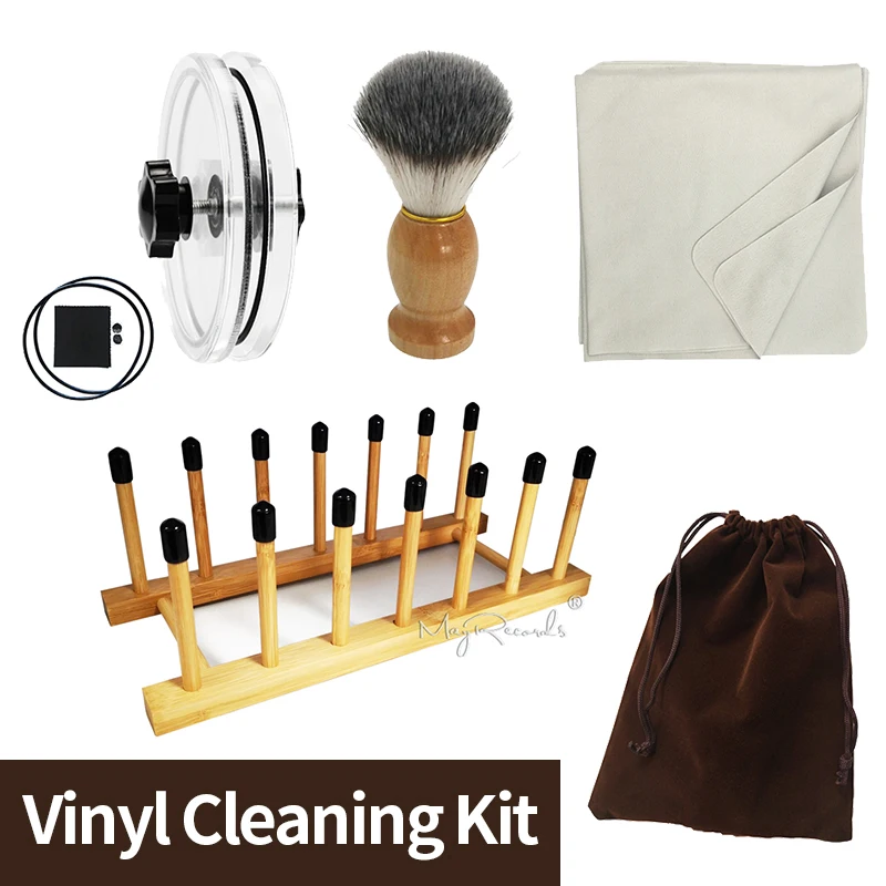 4 in 1 Vinyl Cleaning Kit LP Vinyl Record Cleaner Clamp /Water Cleaning Brush /Soft Cleaning Cloth/Vinyl Drying Rack LP Record