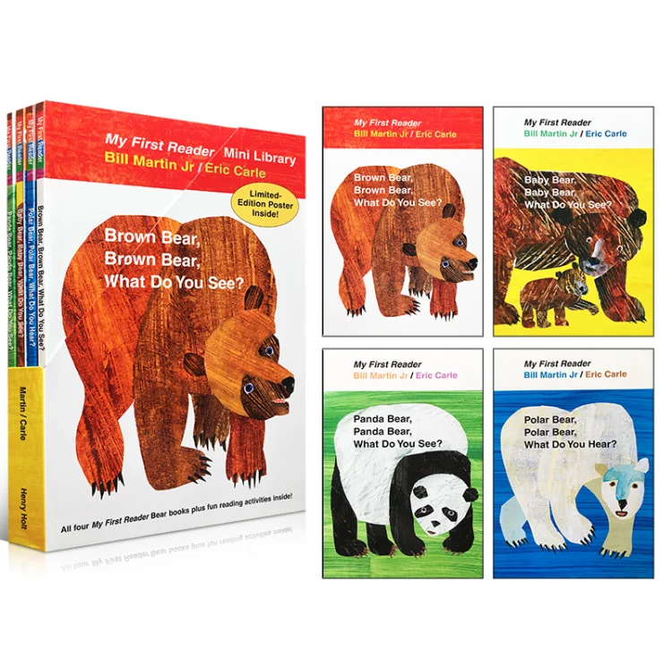 4 Books English Picture Book Children Mini Story:Brown,Panda,Baby,Polar Bear,What Do You See?Eric Carle Kids Toy