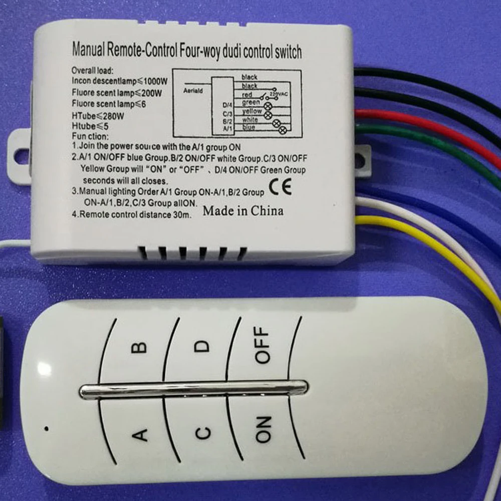 Interruttore a quattro vie con telecomando intelligente wireless manuale YJ-R4 per lampada a LED, 220 V, 30 m, certificato CE