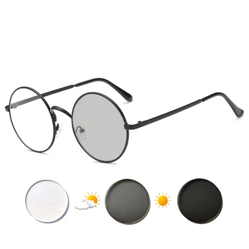 Imagen 2 del producto Gafas graduadas para miopía-0,5 to -10, montura redonda de aleación, gafas para miopía, fotocromáticas, antirayos azules, UF29