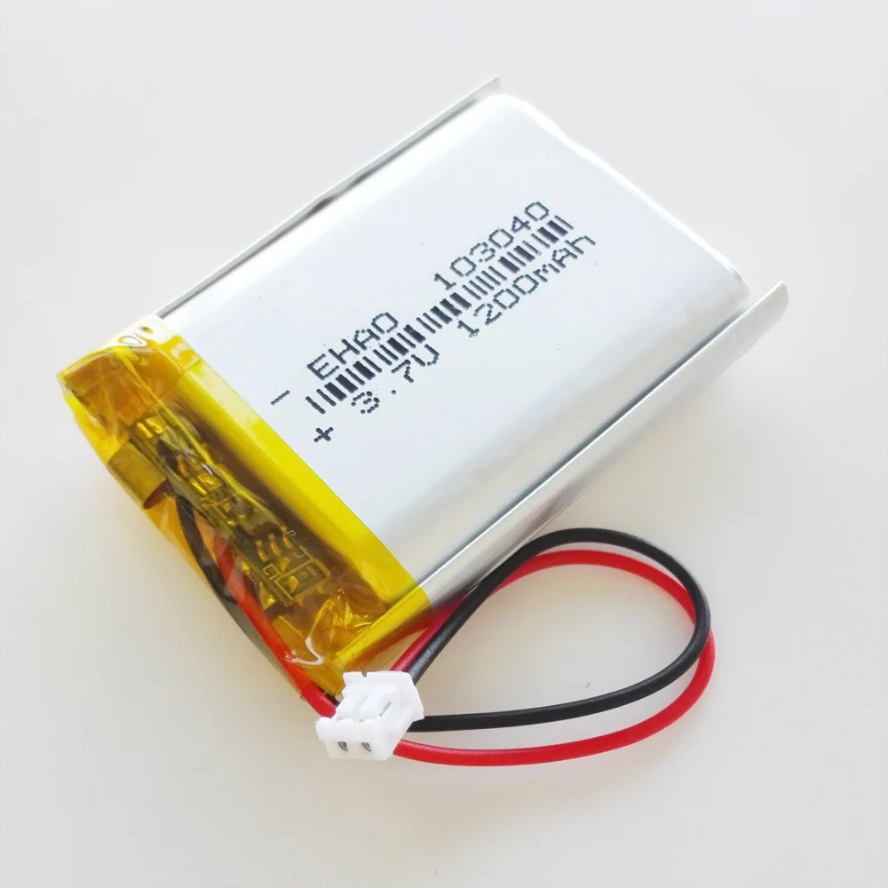 3.7V 1200mAh litowo-polimerowa LiPo akumulator 103040 + wtyk JST 2Pin 1.5mm do MP3 GPS DVD aparat telefoniczny Ledlight