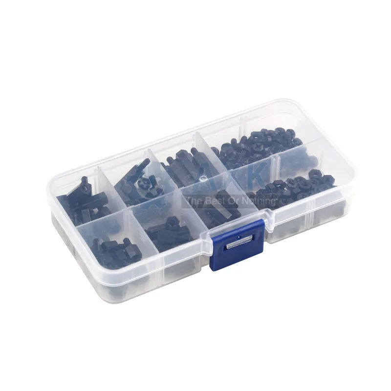 180pcs Black M3 Nylon Hex Spacers Male-Female Screws Nuts Stand-off Kit With Plastic Box For Electronics PC Board Mayitr