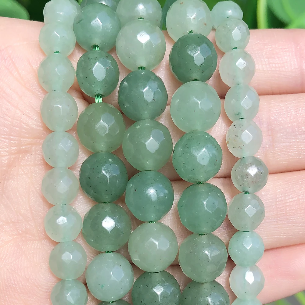 wholesale Natural Stone Faceted Green Aventurine Round Beads 15.5\