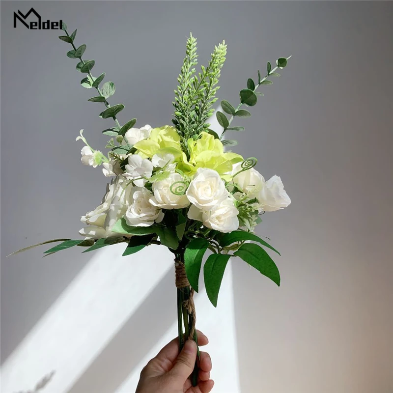 

Meldel Bouquet Wedding Artificial Flower Silk Rose Peony Orchid Lavender Hydrangea Flower Fake Eucalyptus Forest Wedding Bouquet