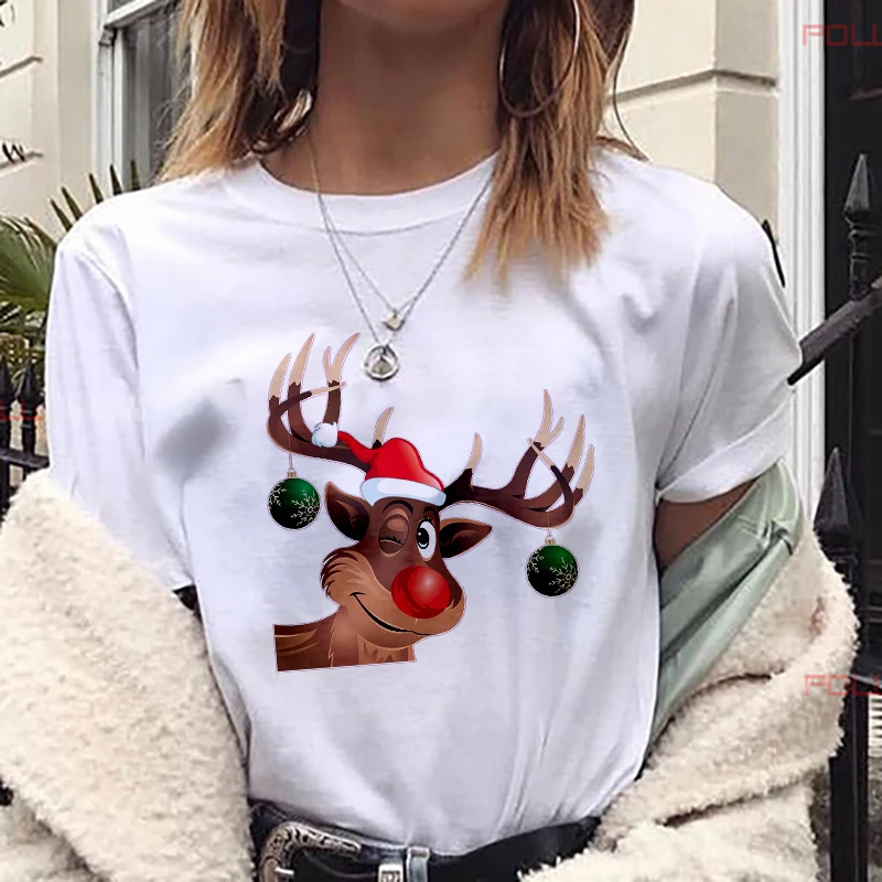 

Christmas cute reindeer 2020 New Fashion T Shirt Women Harajuku Short Sleeve T-Shirt Female Tshirt Cartoon Santa Claus Tops Tee