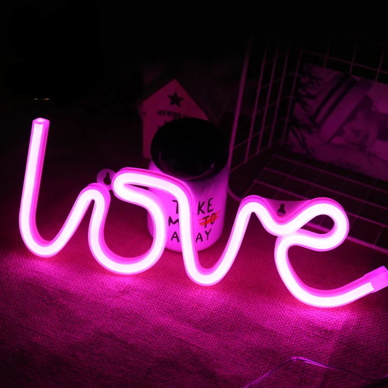 LED Neon Lights Love Shape Night Light Sign Lamp (Battery box + USB) Double Powered Nightlight for Indoor Christmas Wedding