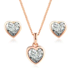 Heart Charm Wedding Jewelry Sets For Women Crystal AAA+Zircon Rose Gold Color Pendant Necklace Earring Fashion Jewelry S281