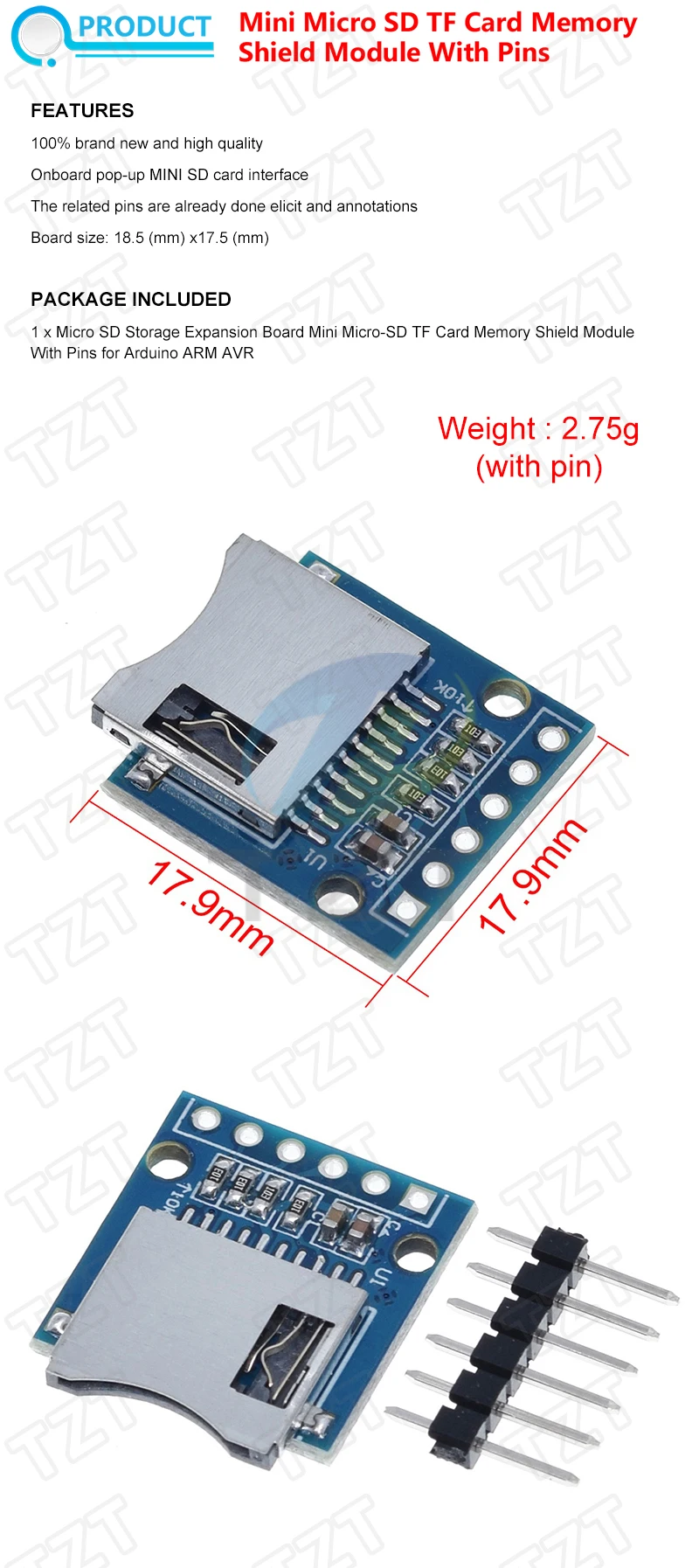 D1 Mini TF-Kartenmodul Micro SD Speichererweiterungsplatine Mini Micro SD TF-Karte Memory Shield Modul mit Pins für Arduino – Detail 3