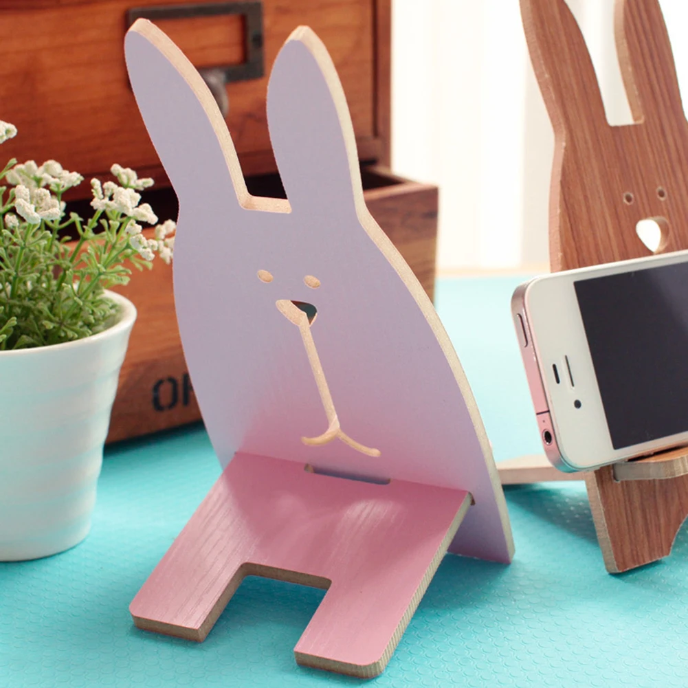 Portable Cute Rabbit Shape Wooden Mobile Phone Support Clip Desktop Desktop High-Quality Mobile Phone Base For Android Ios phone