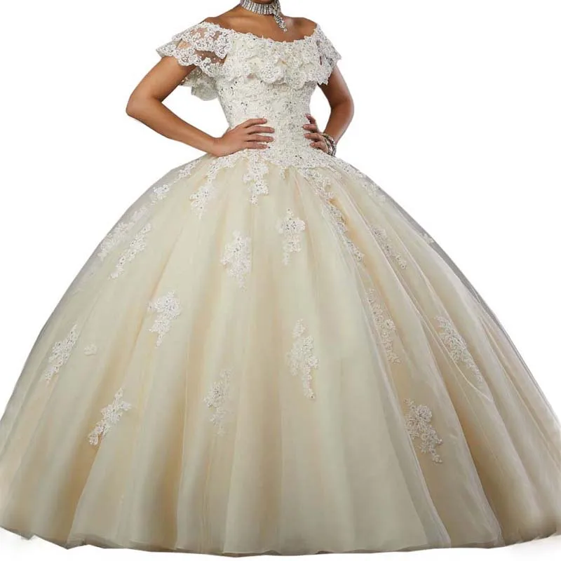 Nữ Bầu Quinceanera Áo Lệch Vai Phối Ren Voan Đính Hạt Cườm Bé Gái Công Chúa Ngọt 15 16 Hứa Đồ Bầu