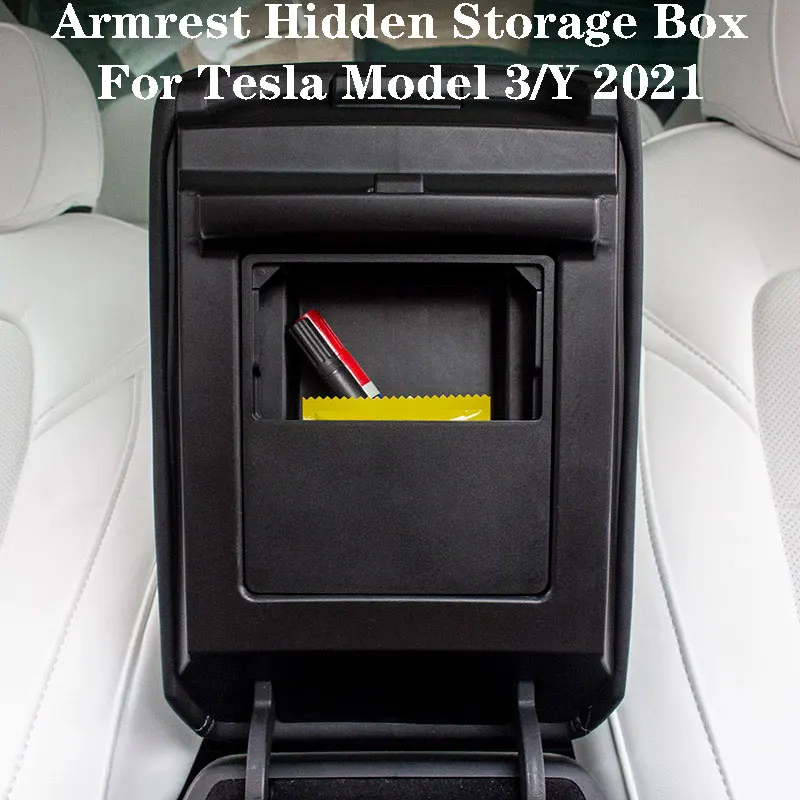 

for Tesla Model 3 Y 2021-2022 Hidden Armrest Storage Box Black ABS Center Console Organizer Case model y