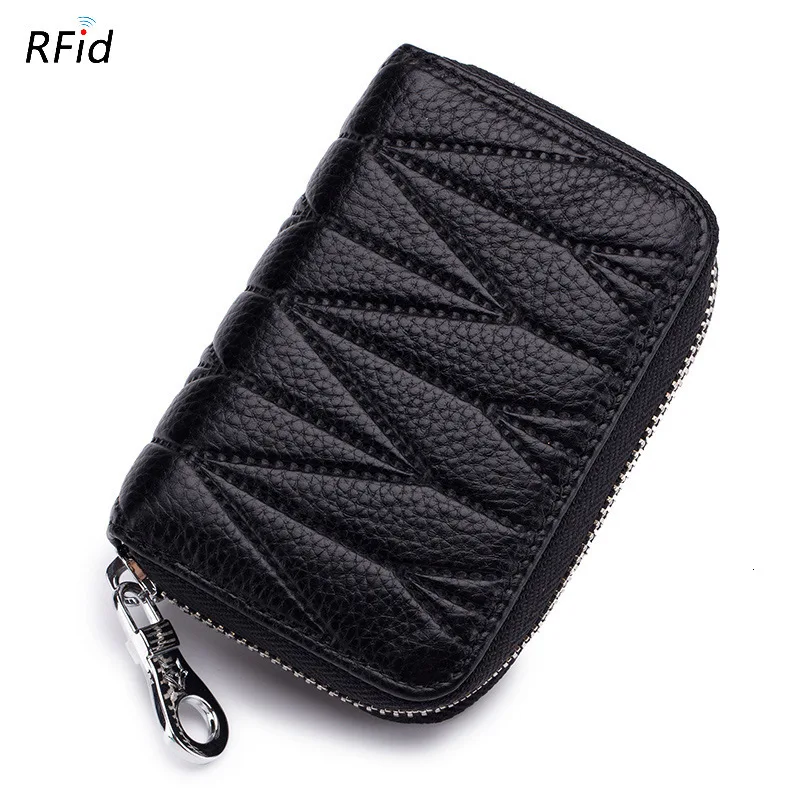 Small Genuine Real Leather Doka Women Rfid Zipper Coin Wallet And Purse Fashion Plastic Credit Bank ID Card Case Holder Female