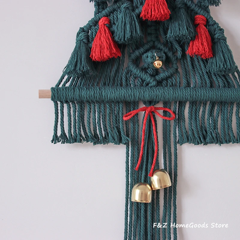 Macrame Christmas Tree Wall Hanging Tapestry Tassels Bells Handwoven Boho Decoration Bohemian Decor For Living Room Kids Gift