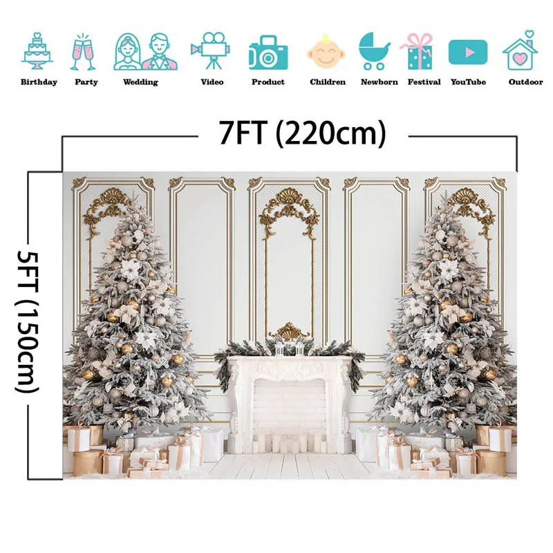 Рождественская вечеринка винтажный шикарный фон для фотосъемки на стену семейный портрет съемка Рождественская елка камин фон для фотосту...