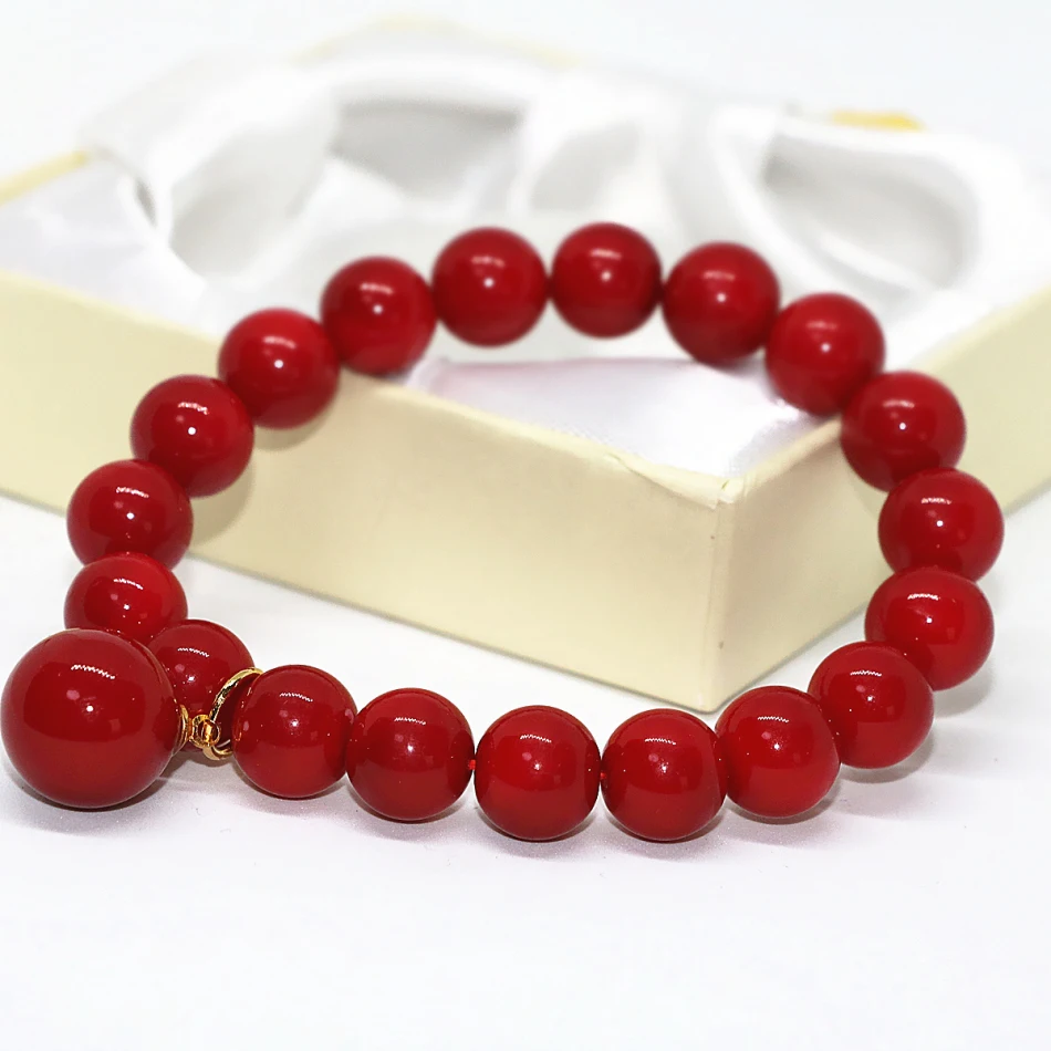 Charm red imitation coral round beads 10mm unique design bracelet for women high grade jewelry 7.5inch B1707