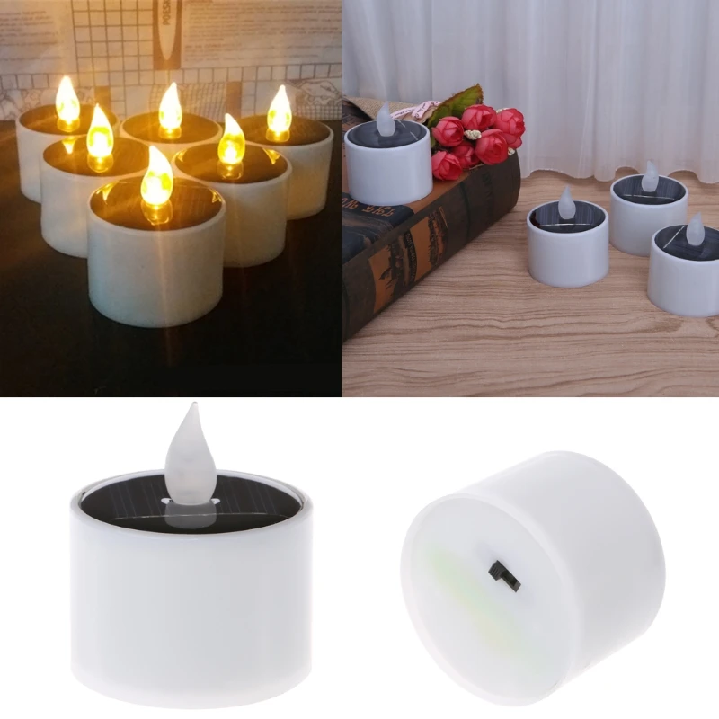 Solar Powered LED Kerze Licht Gelb Flimmern Tee Lampe Festival Hochzeit Romantische Decor