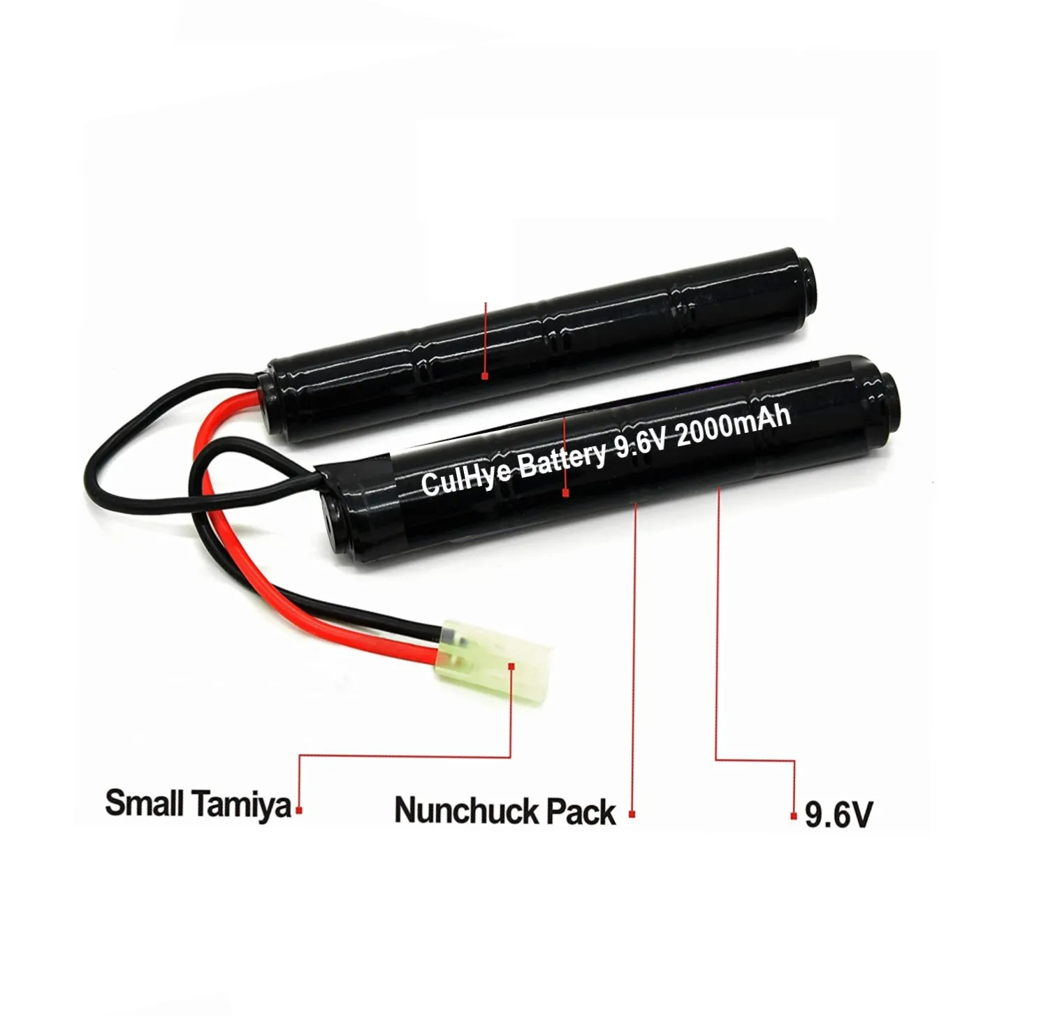 CulHye NiMH Battery 9.6V 2000mAh 8-Cell Nunchuck Pack with Small Tamiya Plug for Airsoft Gun