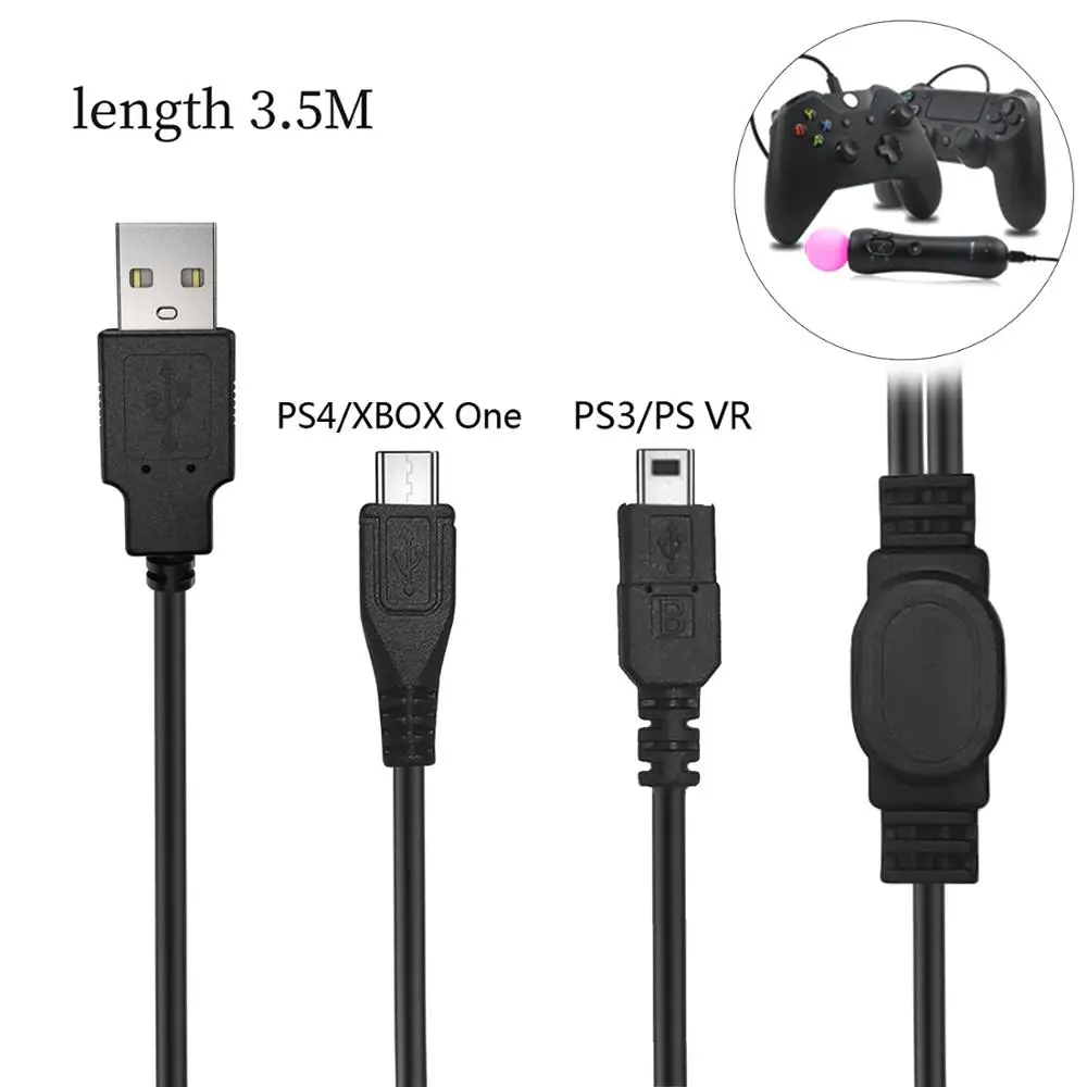 3.5M 2 In 1 Hi-Speed Micro USB 2.0 Charging Cable Sync Data Cord For PlayStation 4 Dual Shock PS4 Controller/PS3/PS VR