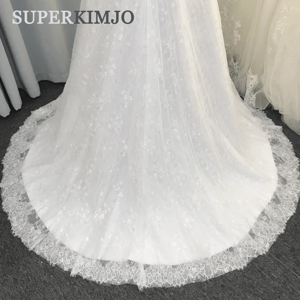 SuperKimJo Robe De Mariage Lace Applique Wedding Dresses for Bride White Elegant Short Sleeve Cheap Bridal Dresses