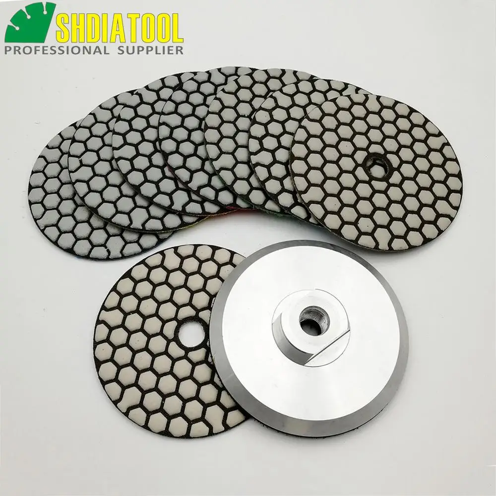 

SHDIATOOL 8pcs 4inche B dry Diamond polishing pads with M14 Aluminum base backer 100MM Resin bond diamond flexible Sanding pads