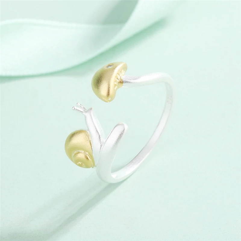 Sole Memory Golden Snail Mushroom Cute Mini Fresh Silver Color Female Resizable Opening Rings SRI971