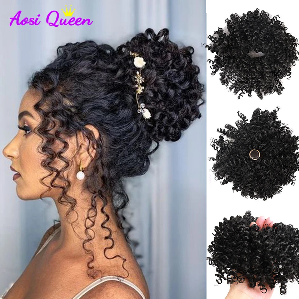 AS kręcone puszyste Chignon Hairpiece syntetyczne potargane roztrzepany kok gumka do włosów Updo Chignon włosy treska dla kobiet