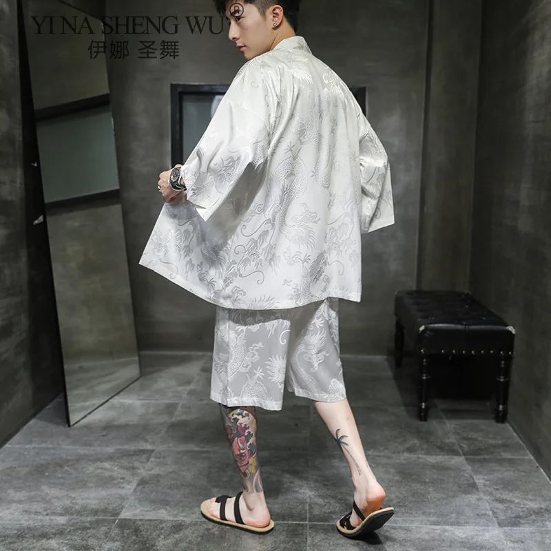 Summer Traditional Japanese Clothing Kimono Coat+Shorts Men Retro Yukata Asian Fashion Kimono Suit Harajuku Hanfu Yukata Jacket