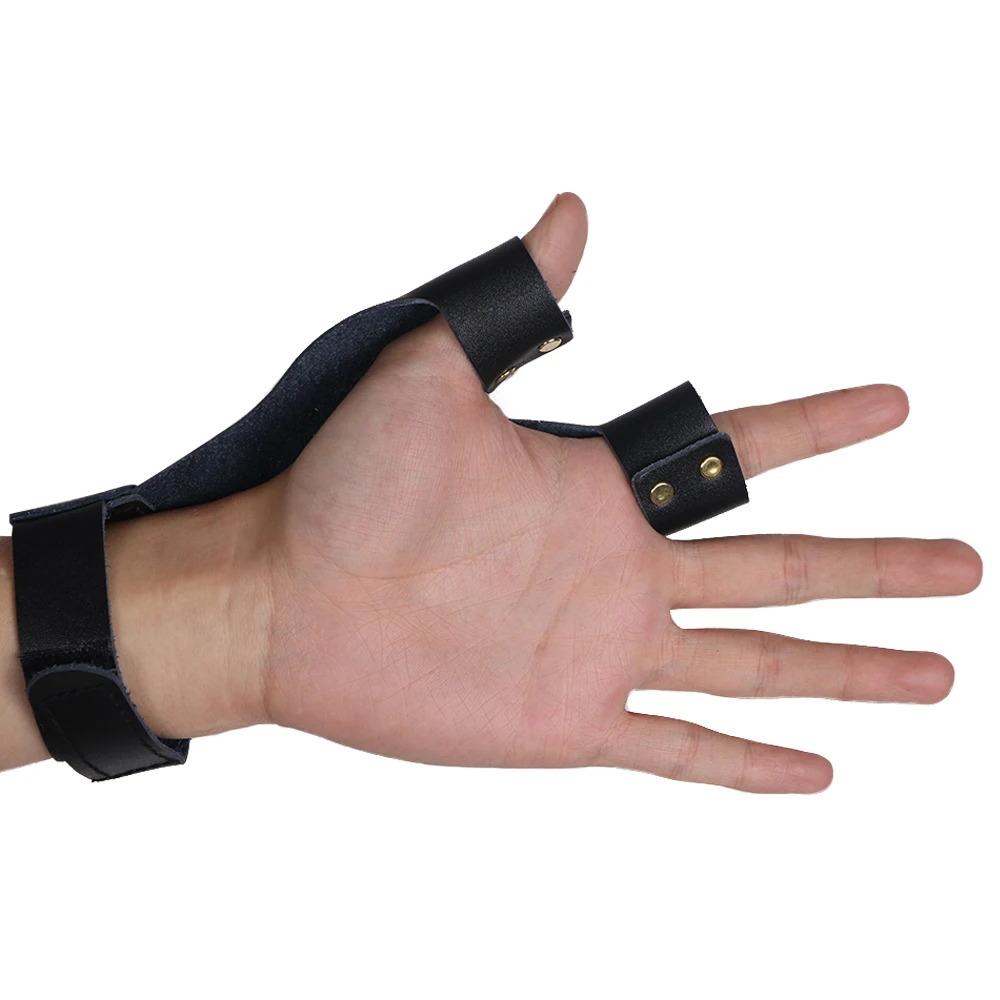 Guante de dedo de tiro con arco para caza al aire libre, accesorios de flechas, Protector de dedo de cuero negro, protección para mano izquierda y