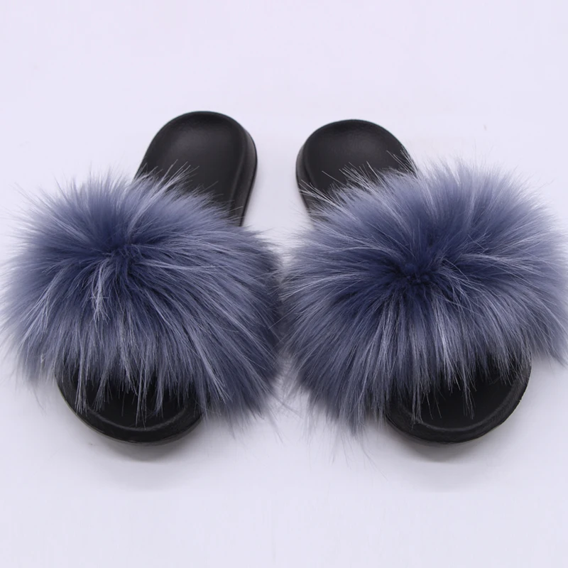 Summer women\'s slippers luxury imitation fur raccoon fur slippers fashion simple indoor non-slip fluffy fur Outdoor slippers