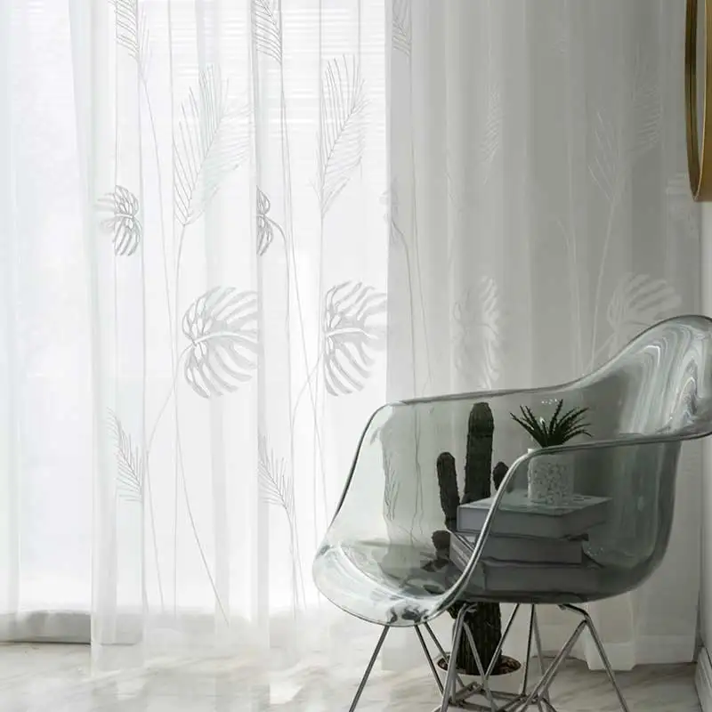 

Modern Embroidered Tulle Window Curtains for Living Room Bedroom Leaf Sheer Voile Curtain for Kitchen Blind Drapes Door Custom