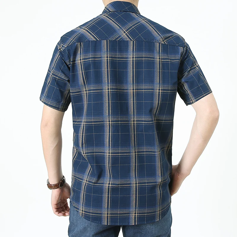 2021 Men Summer 100% Cotton Military Plaid Shirt Short Sleeve Cargo Shirts Men Spring Casual Single Breasted Business Shirt Men