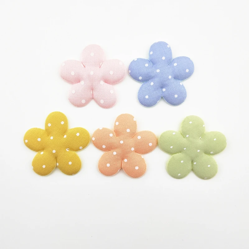 Polka Dot Flower Shape Applique for Children, Handmade Headwear Accessories, DIY Ornament Decoration, 3.2cm, 50Pcs Lot