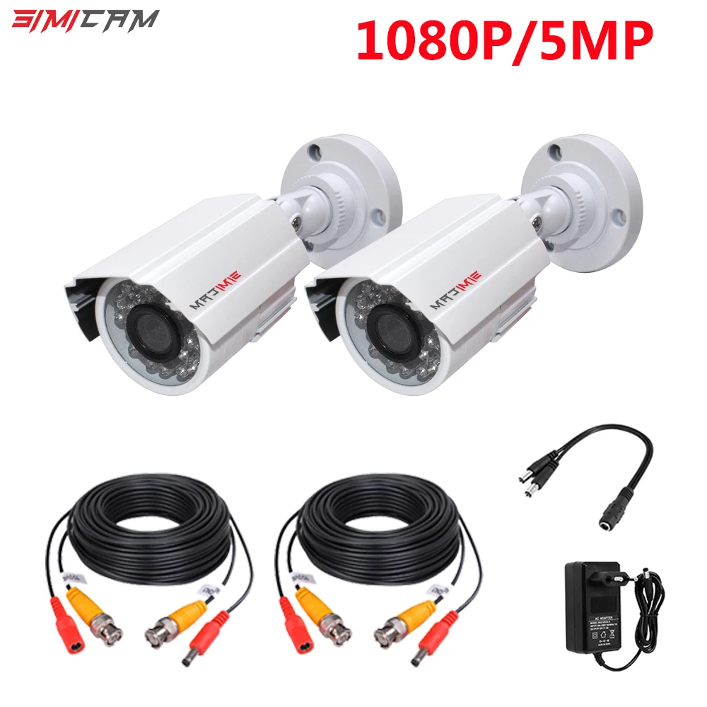 Kit de câmera de segurança ahd, 2 pçs, 2mp, 5mp, à prova d\'água, 20 m, visão noturna, ir, cctv, vigilância