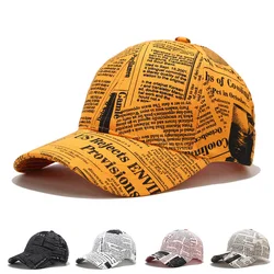 Retro gazeta wzór czapka z daszkiem dla mężczyzn kobiety kapelusz żółty Graffiti Hip Hop czapki Gorras Hombre Chapeau Femme kapelusze