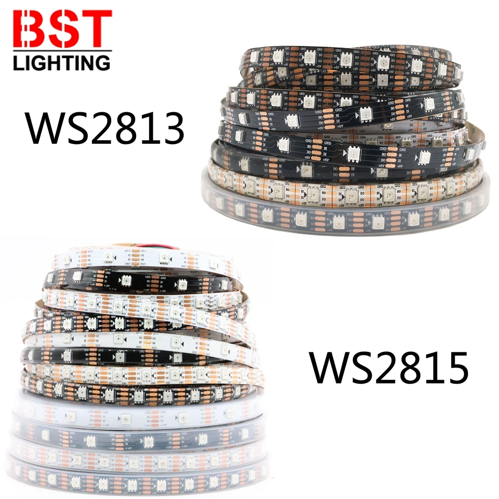 5V WS2813 12V WS2815 WS2812B Updated Smart RGB Led Strip Individually Addressable Dual Signal 30/60/144Leds/m IP30 IP65 IP67