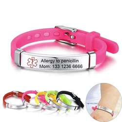 Personalize Custom Medical Alert ID Bracelets for Boys Girls Anti Allergy Stainless Steel Silicone Emergency Remind Info