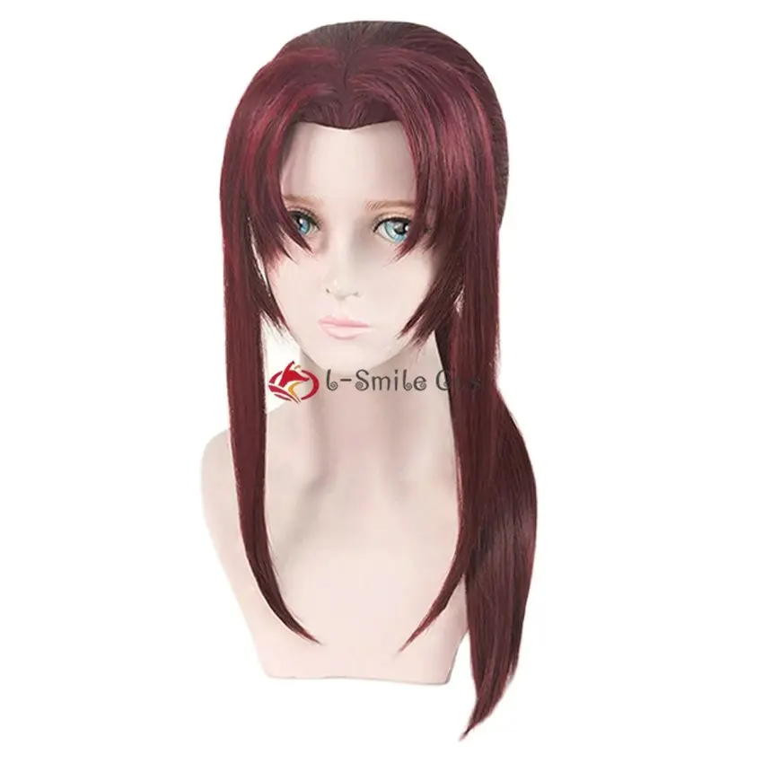 Hohe Qualität BLACK LAGOON Rebecca Revy Cosplay Perücke 65cm Lange Wine Dark Red Pferdeschwanz Lange Styled Haar Perücken + perücke Kappe