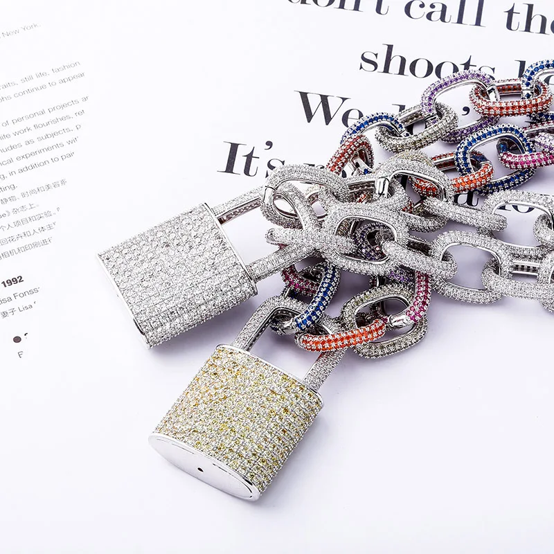 

Hip Hop Calw Setting CZ Zircon Stone Bling Iced Out Big O Shape Link Chain Lock Pendnats Necklaces for Men Rapper Jewelry Gift