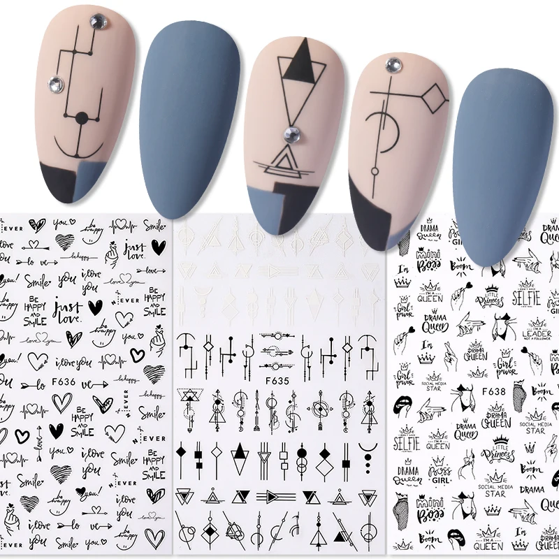 Hart Liefde Ontwerp 3D Nail Sticker Engels Brief Stickers Gezicht Patroon Trasnfer Sliders Valentijnsdag Nail Art Decoratie