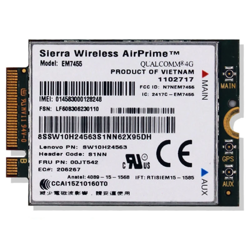 

Sierra Wireless EM7455 FRU 00JT542 LTE Cat6 M.2 Module For Thinkpad X1 Carbon 4th Yoga 260 460 T560 L460 P50s P70 L560 Laptop