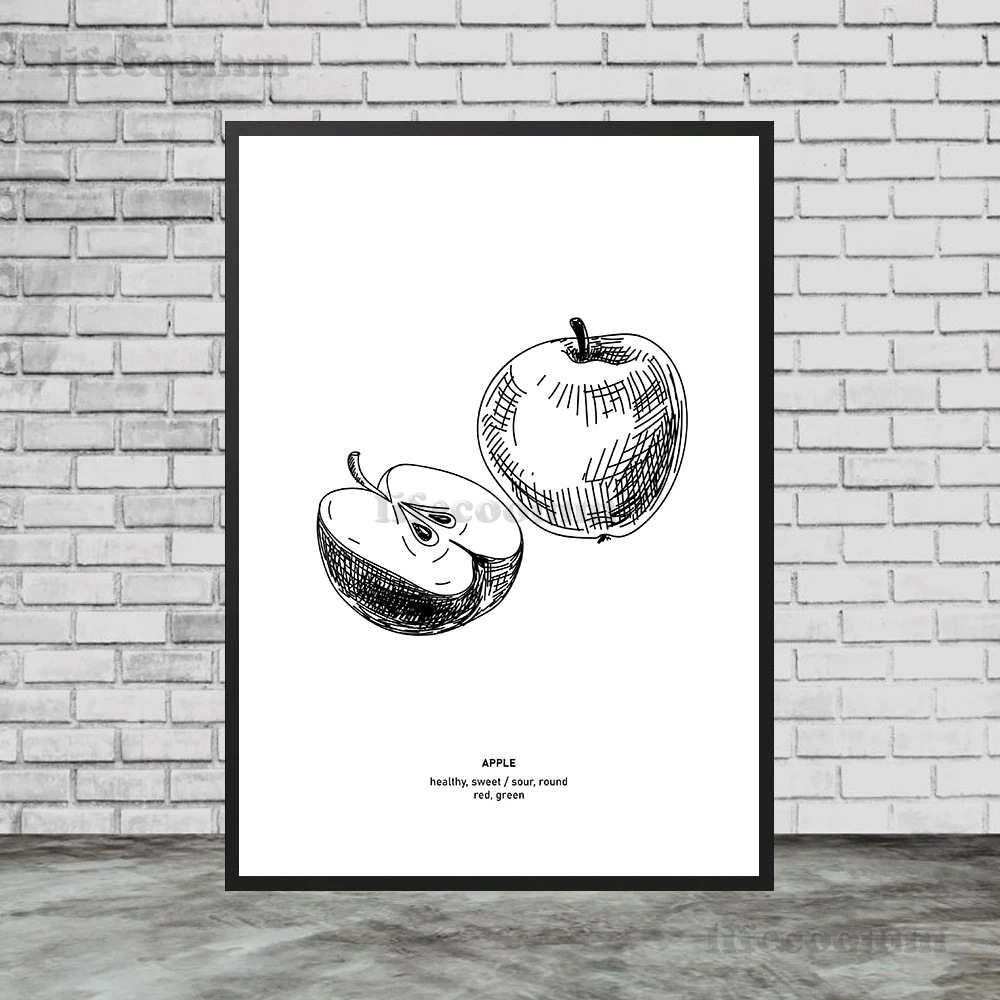 Turkish Coffee Art Print Apple Banana Mango Fruit Poster And Print Decoration Pencil Sketch Of Fruit For Kitchen Wall Painting