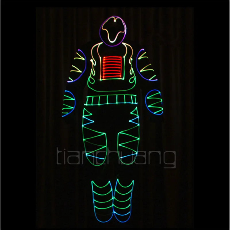 Programmable robot men suit dj full color RGB light costume led tron dance group outfit luminous clothe party cosplay wears mask