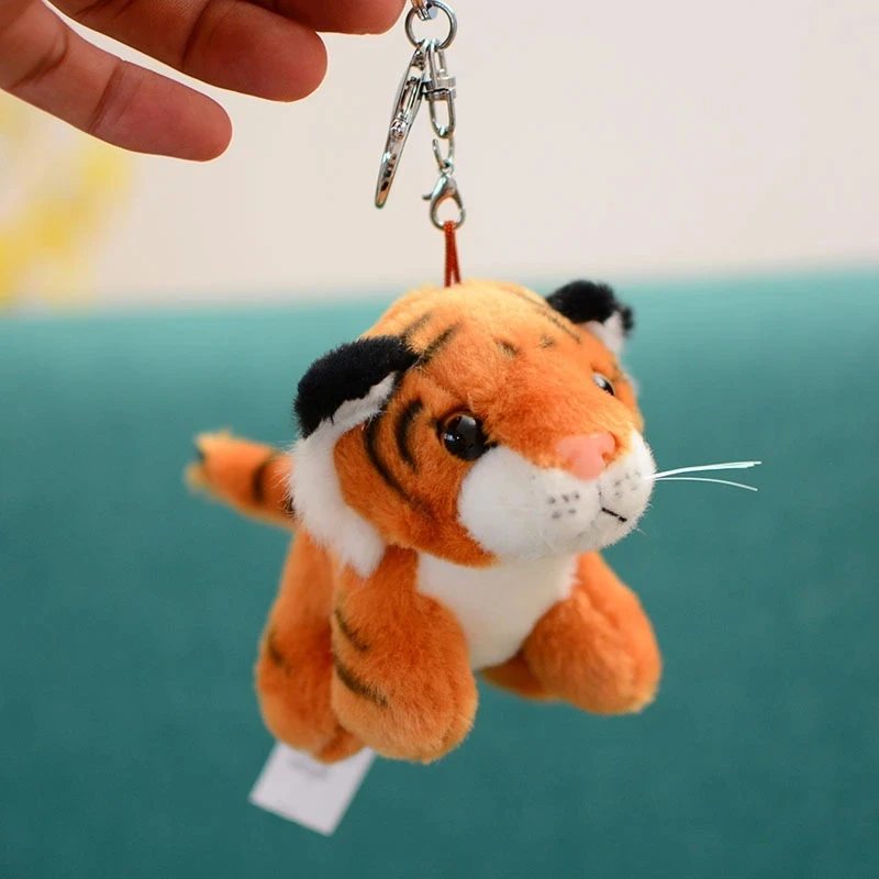 11cm vida real bonito tigre leopardo pingente de pelúcia brinquedos recheados floresta animal boneca chaveiros crianças dos desenhos animados presente aniversário