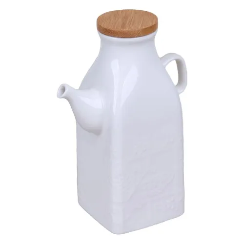 İkra Home With Bamboo Lid Porcelain Milk Pot Oiler (1 Liter) Square