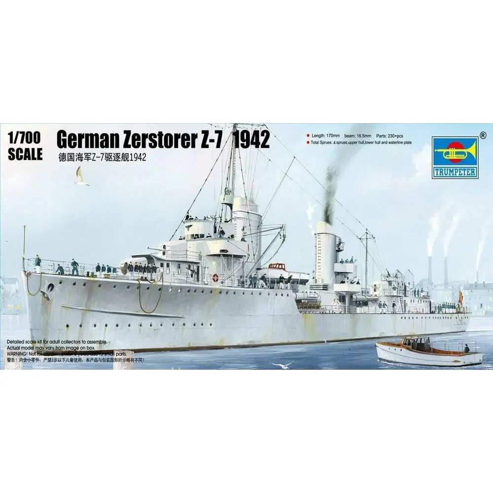 

Trumpeter 05793 1/700 German Zerstorer Z-7 1942 - Scale Model Kit