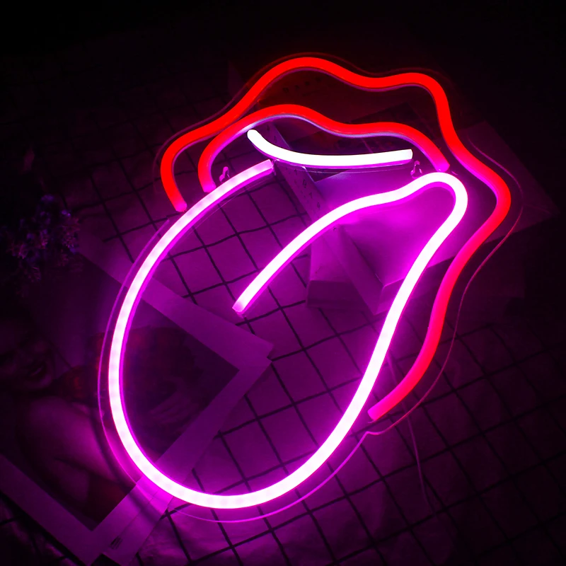 Sexy Flame Red Lips Big Tongue Neon Signs Neon Lights USB Power With Switch led Neon Sign Night Lights Room KTV Bar Party Decor