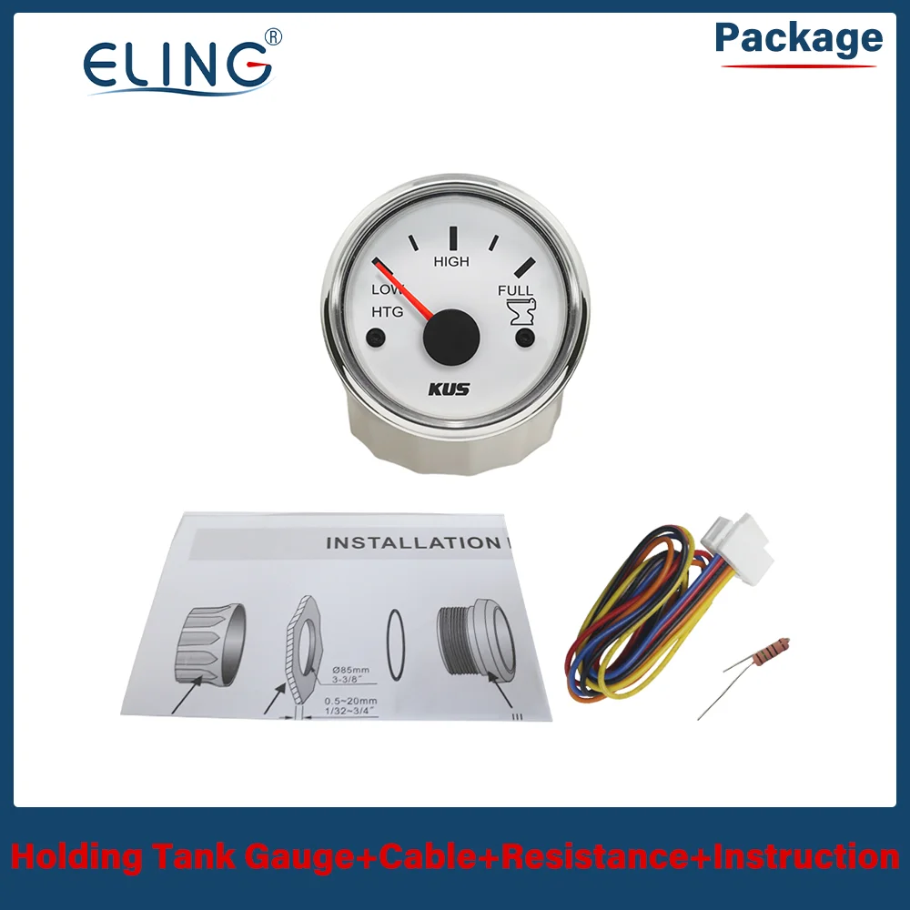 

KUS 52mm Holding Tank Level Gauge 0-190ohm Signal Waterproof Boat Sewage Meter Black Water HTG Gauge