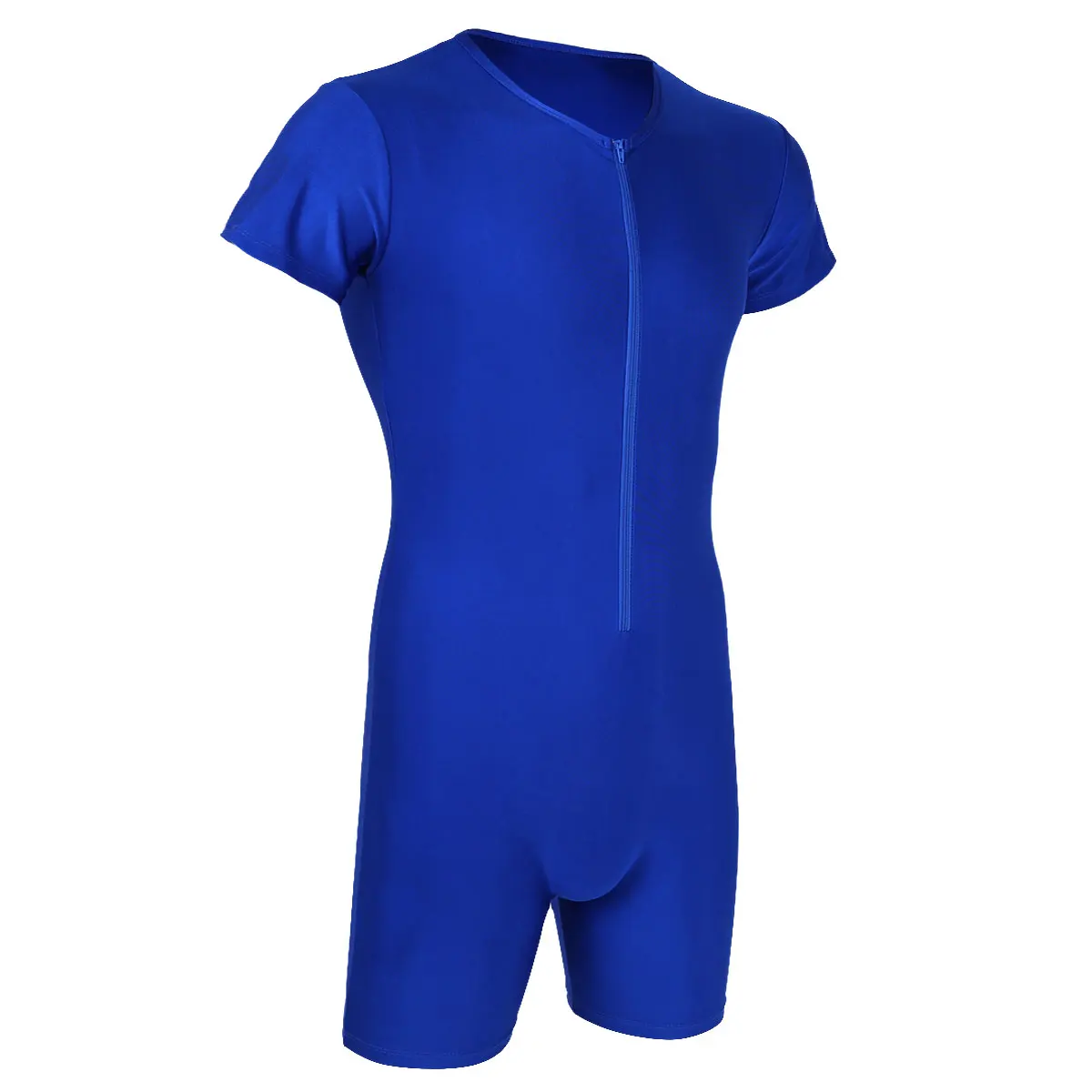 Men‘s Glossy Leotard Boxer Briefs Full Body Suit One Piece Elastic Zipper Tight Pajamas Undershirts Jumpsuit Swimwear Swimsuit