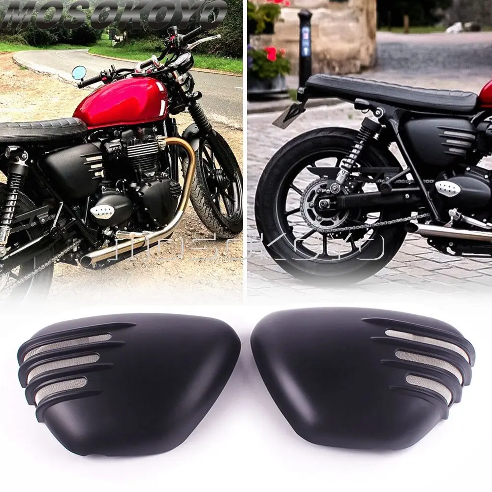 2pcs Matte Black Ribbed Side Panels for Bonneville Street Twin/Cup 900 2016-up 2020 ABS Battery Side Cover Fairing Guard