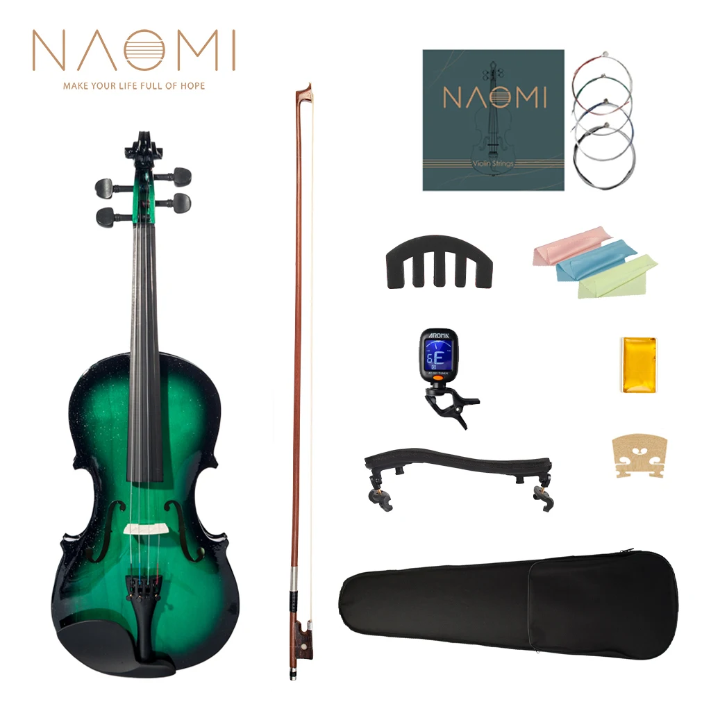 

NAOMI 4/4 Violin Set With Violin+Bow+Bridge+String+Rosin+Case Green & Black Gradual Color Violin Beginner Level